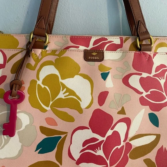 Fossil Women's Mother's Day Large Shopper Tote Pink Floral - Picture 4 of 11